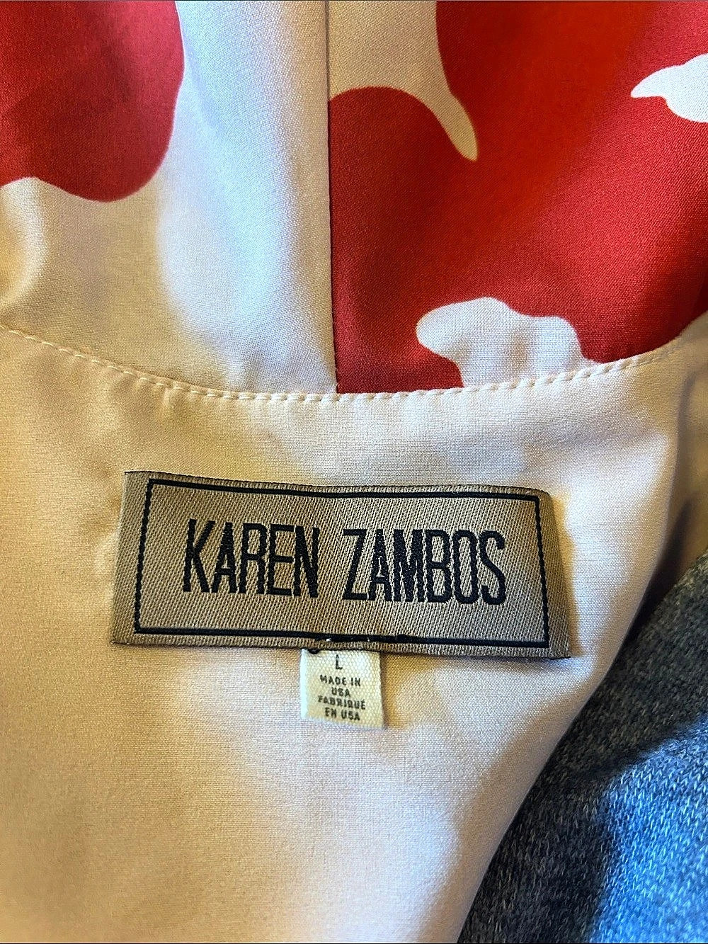 Karen Zambos Floral Silk Tunic in Red & Cream Size Medium - Picture 3 of 3